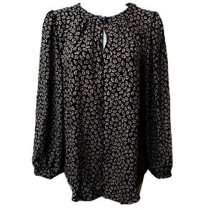 Loft Multicolored Mini Floral Geometric Print Blouse Long Sleeve Size Medium‎